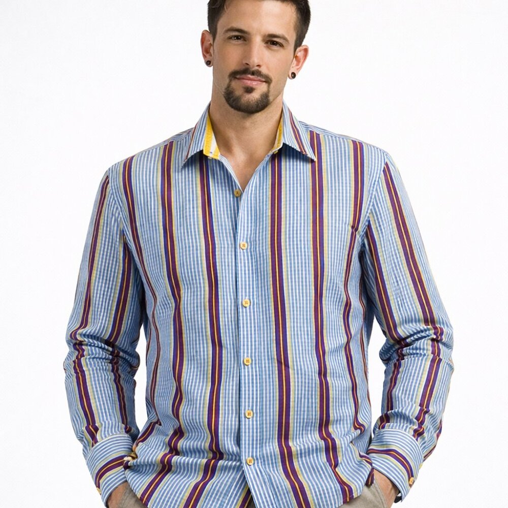Robert Graham Men’s Blue Purple Striped Button-Down Shirt - Size Large